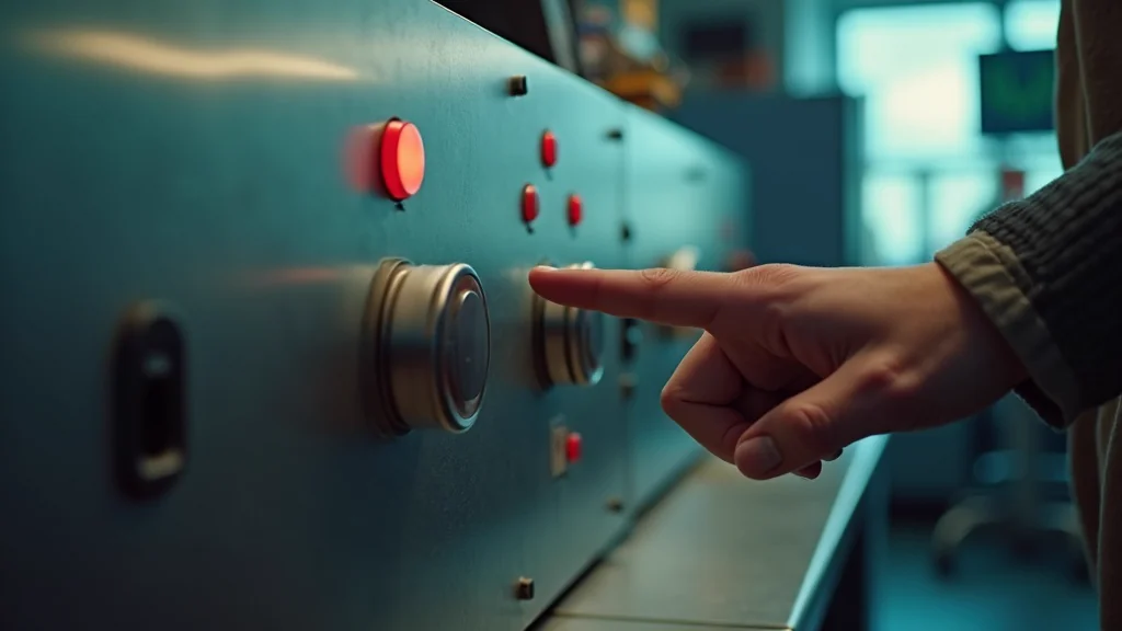 Hand an einem industriellen Schaltpanel - der kontrollierte Umschalt-Moment einer Shop-Migration